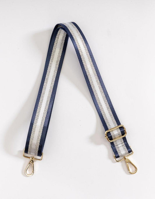 Image of Accessories. Productname: Bag Strap Stripe - in Navy/Silver colour by brand - White & Co.