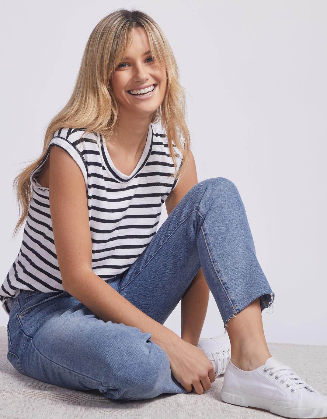 White & Co. Cali Tank Top (Black/White Stripe)