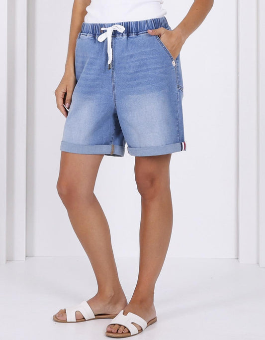 Image of a model wearing Shorts. Productname: Hugo Denim Shorts - in Light Blue colour by brand - Monaco