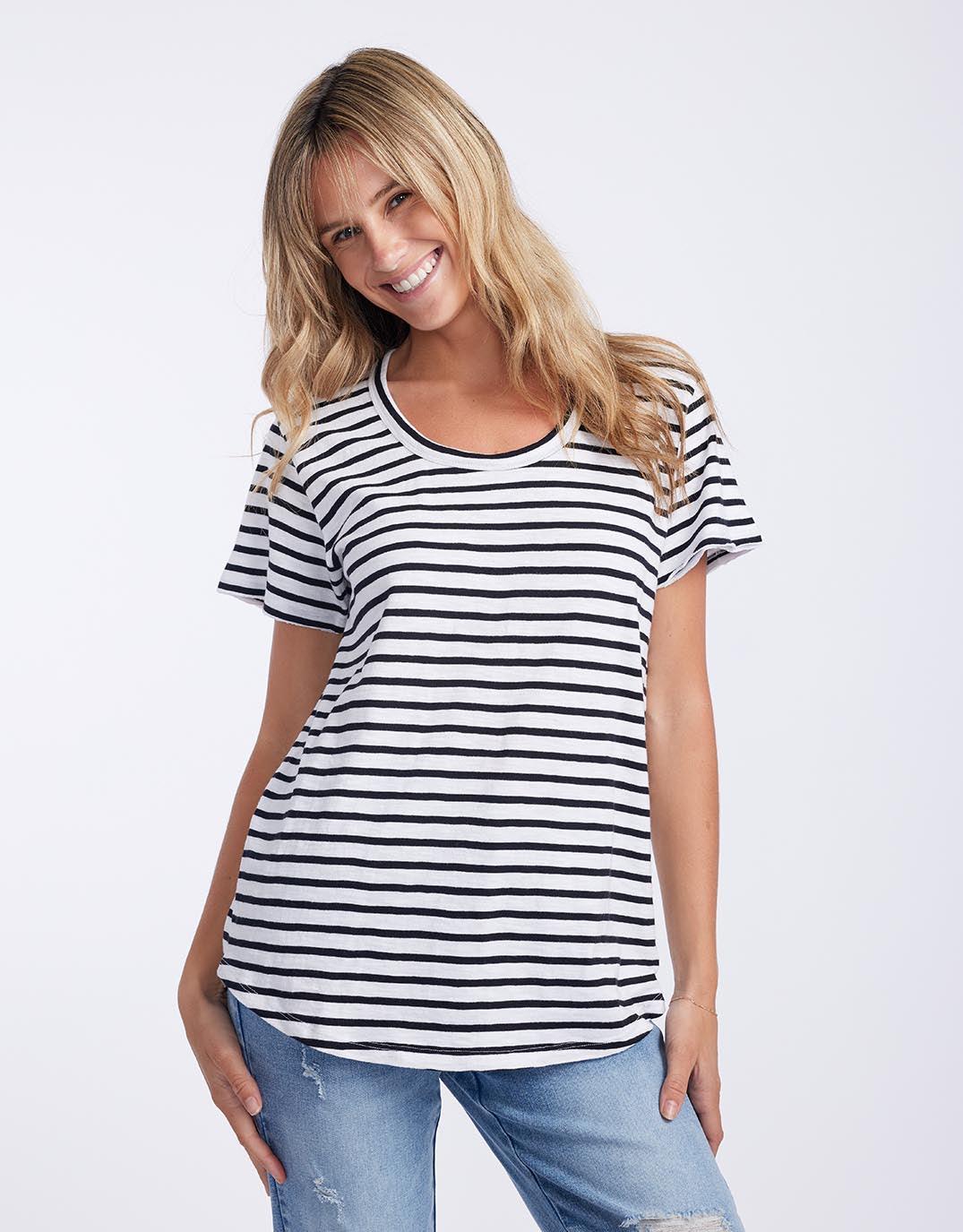 White & Co. Original Round Neck T-Shirt (Black/White Stripe)