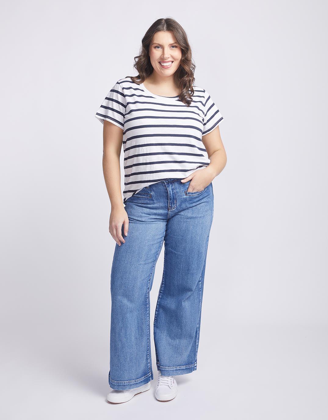 White & Co. Original Round Neck T-Shirt (Navy/White Stripe)