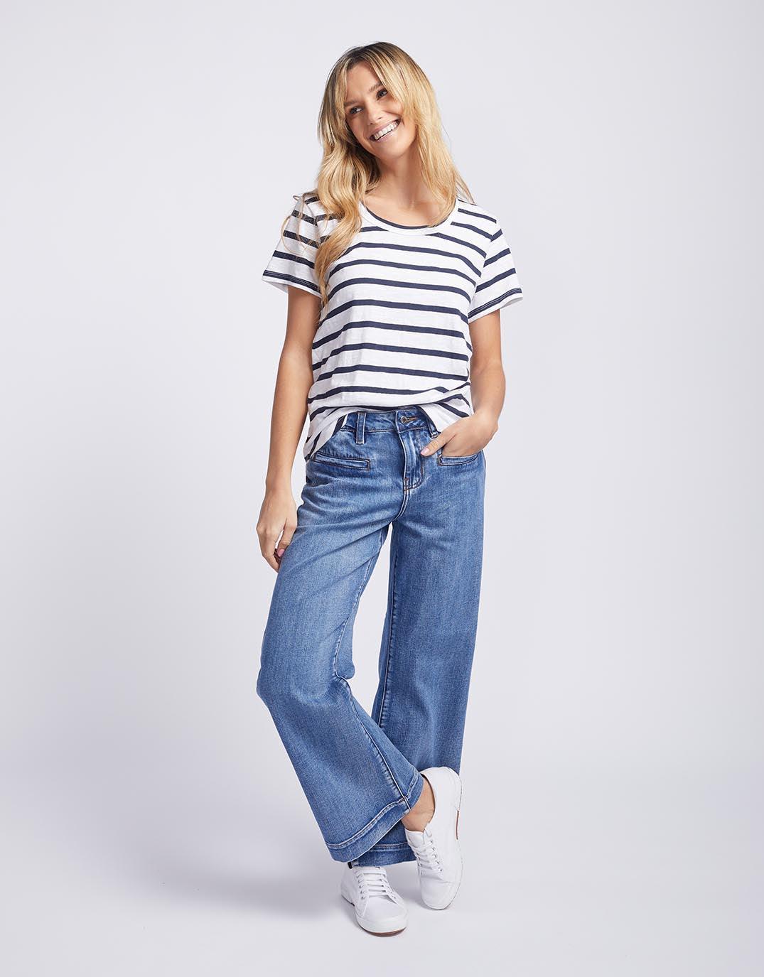 White & Co. Original Round Neck T-Shirt (Navy/White Stripe)