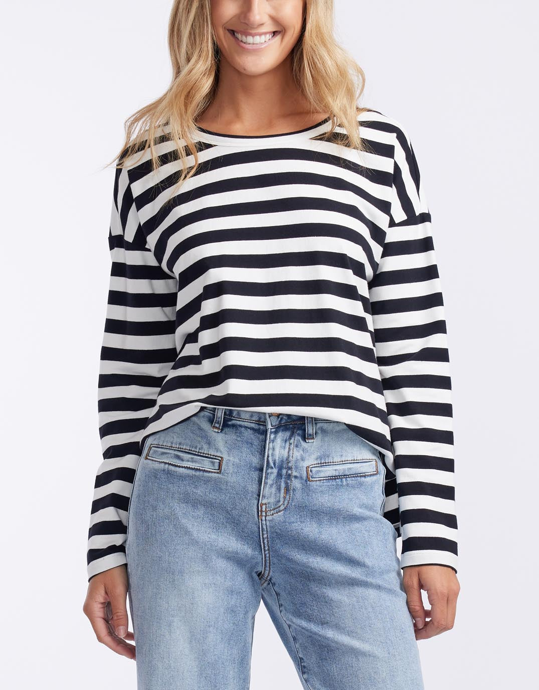 White & Co. Relaxed Long Sleeve T-Shirt (Frenchie Stripe)