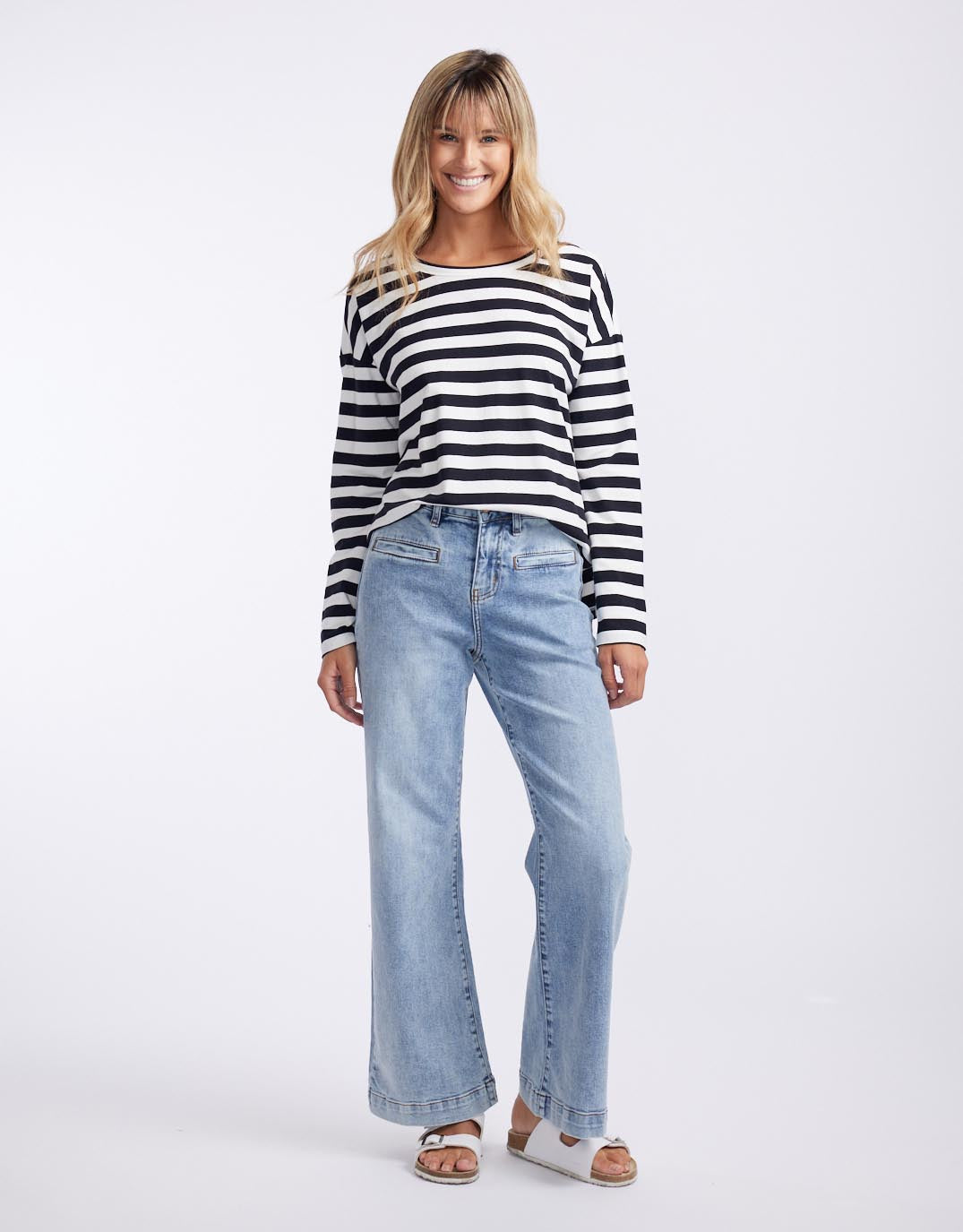 White & Co. Relaxed Long Sleeve T-Shirt (Frenchie Stripe)