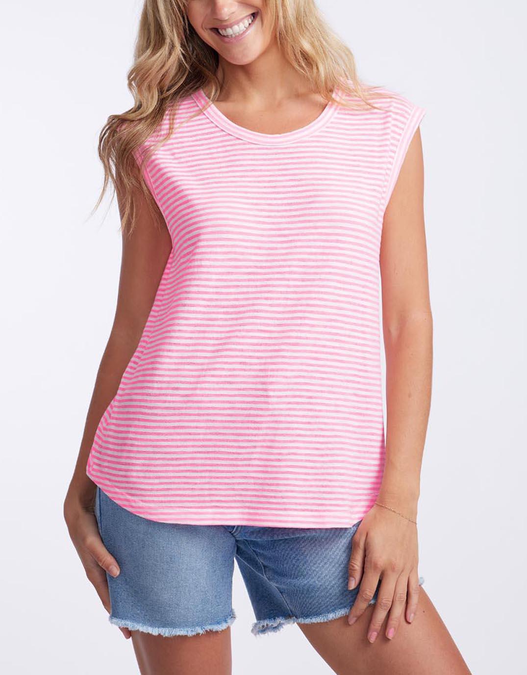 Image of T-Shirts. Product name - Sorbet Stripe Cali Tank Gelati Pink in Gelati Pink colour by brand - White & Co.