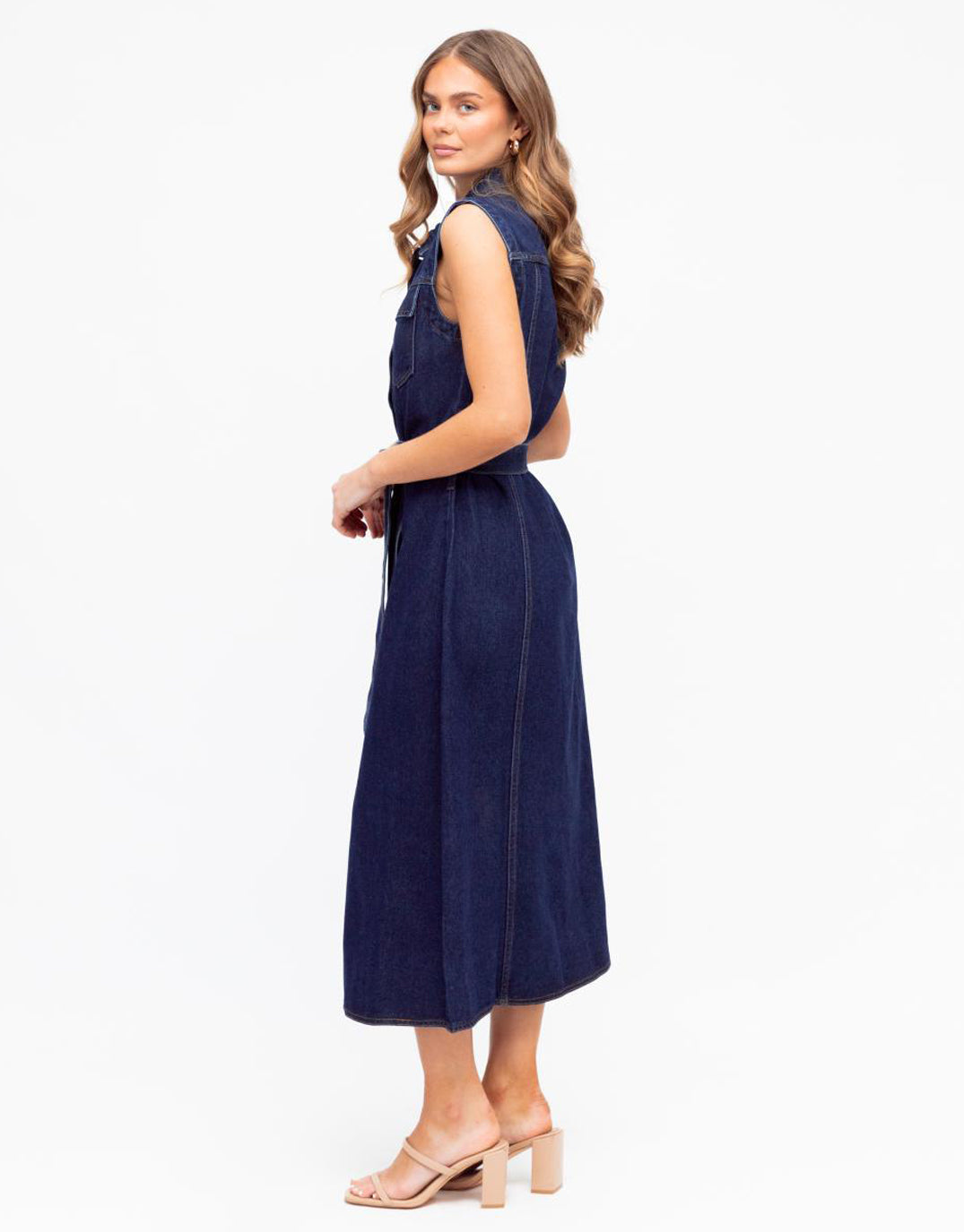 White Closet Audrey Denim Midi Dress (Indigo)