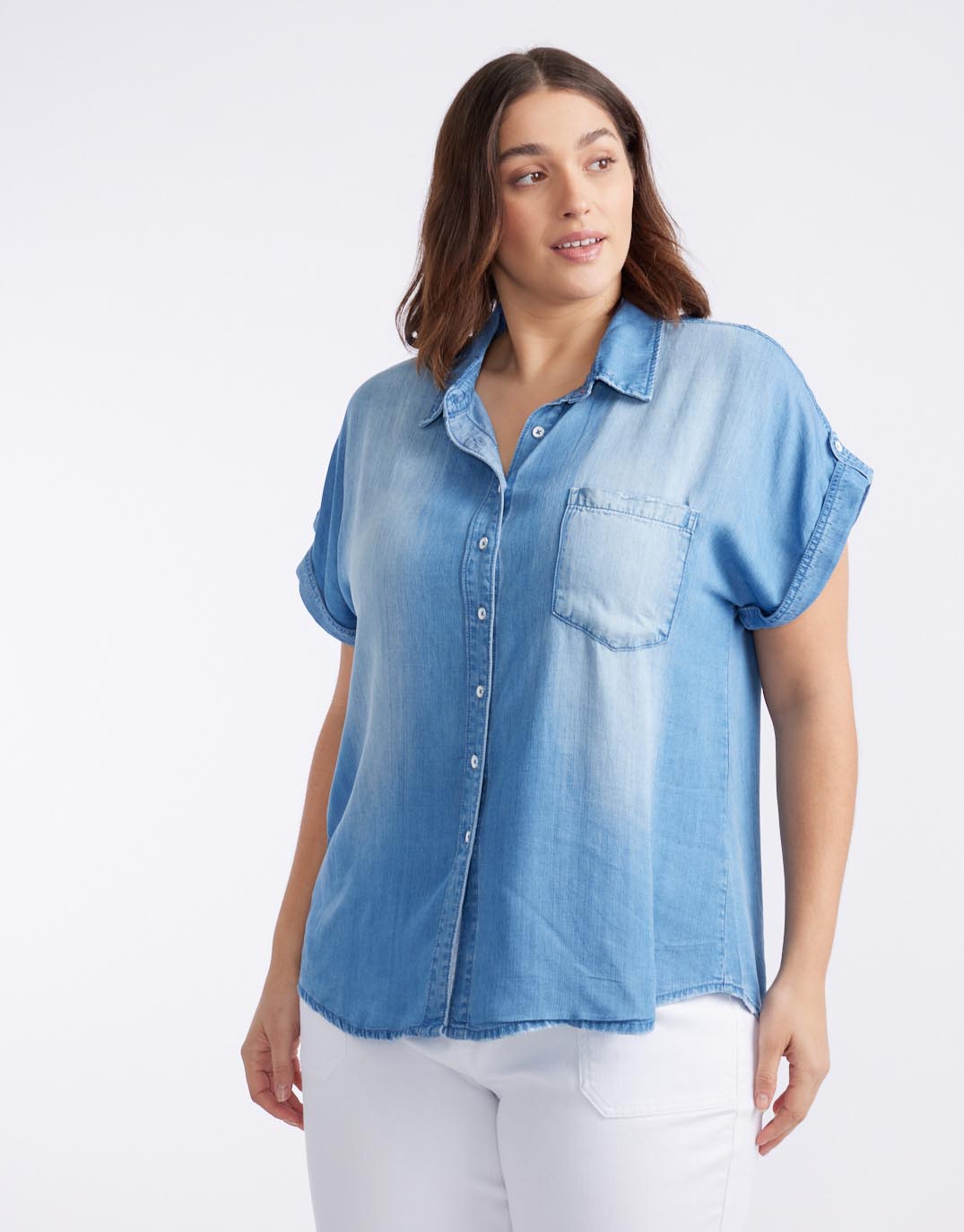 White & Co. Amber Vintage Denim Short Sleeve Shirt (Chambray)