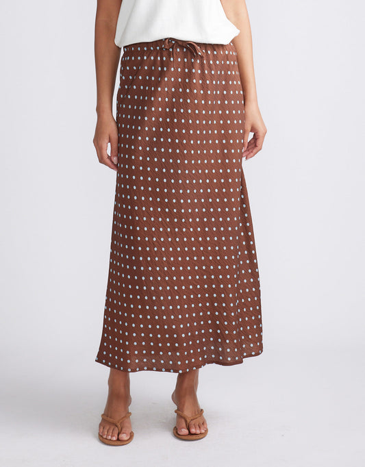 White & Co. Ascot Slip Skirt (Choc/Blue Polka Dot)