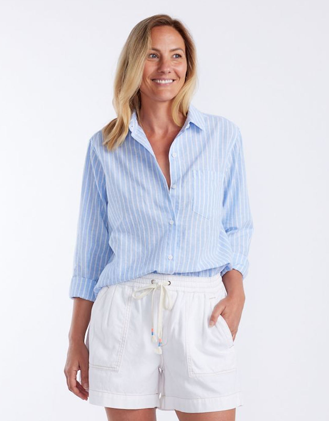 White & Co. Ava Beach Shirt (Blue/White Stripe)
