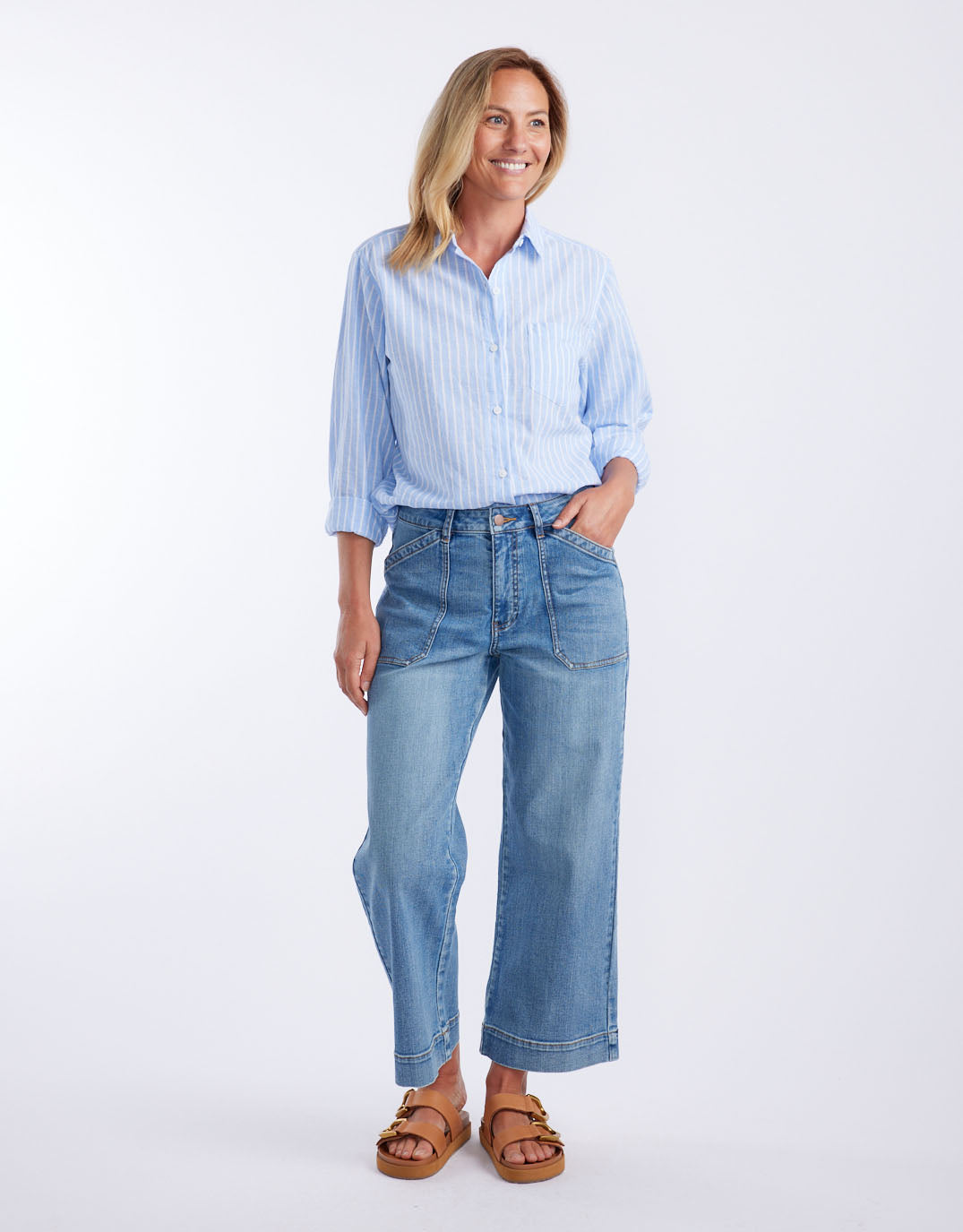 White & Co. Ava Beach Shirt (Blue/White Stripe)