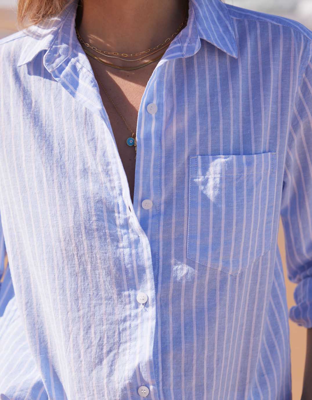 White & Co. Ava Beach Shirt (Blue/White Stripe)