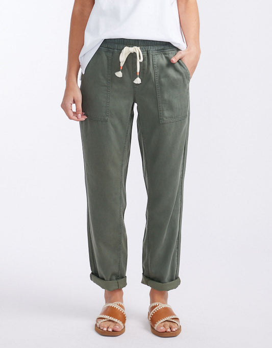 Image of a model wearing Pants. Productname: Beach Comber Pant - in Khaki colour by brand - White & Co.