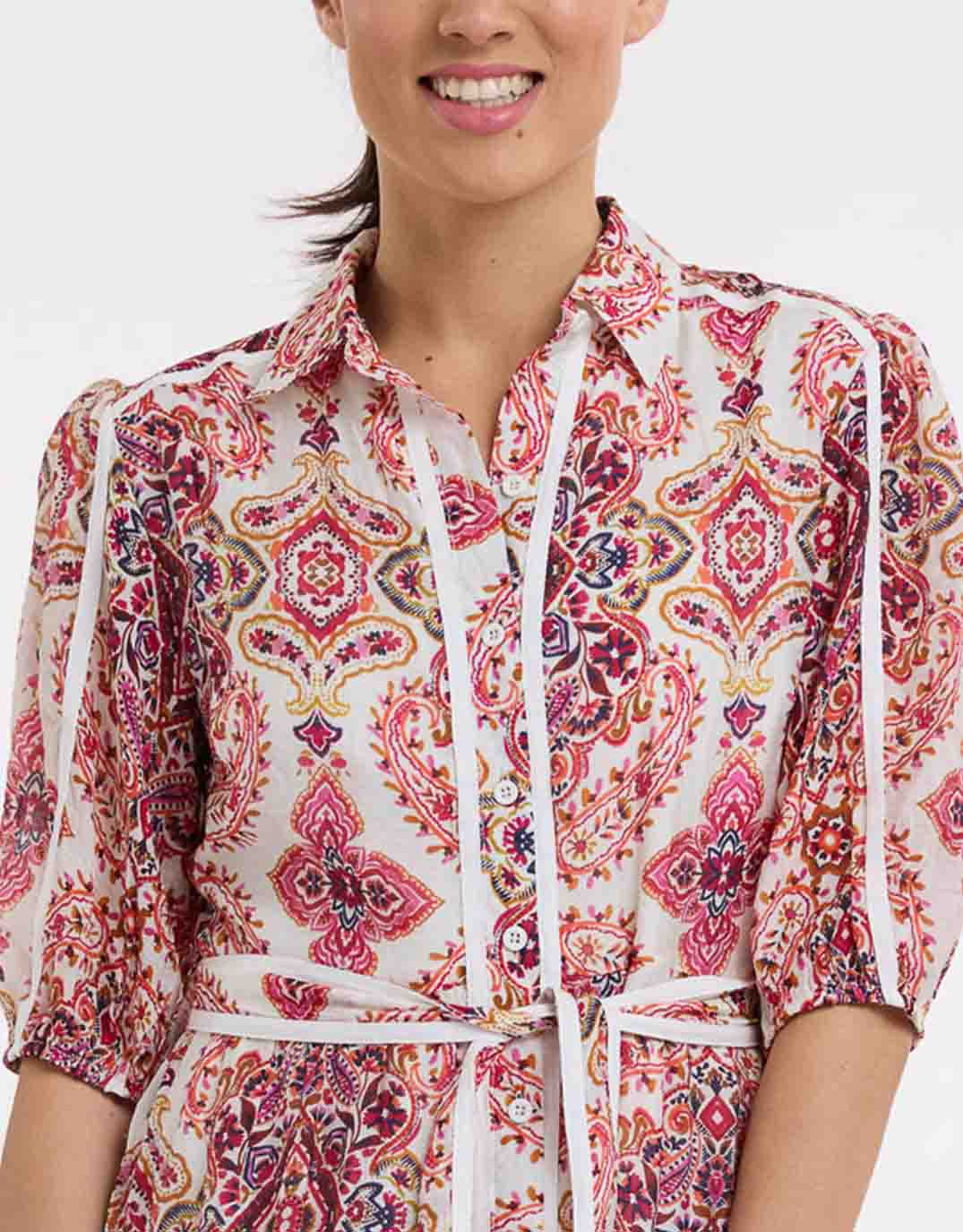 Beautiful Stories Paisley Midi Trim Dress (Paisley Print)