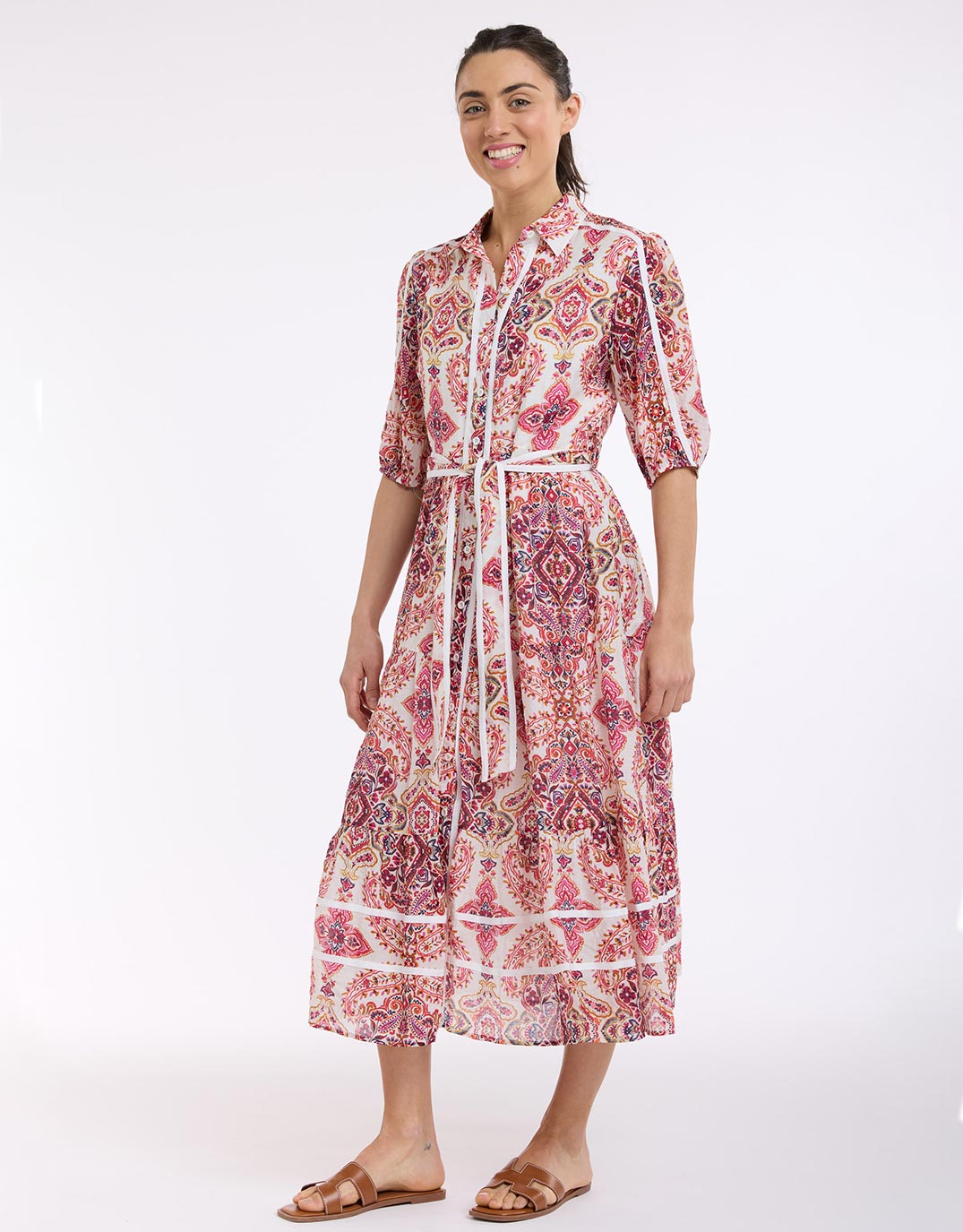 Beautiful Stories Paisley Midi Trim Dress (Paisley Print)