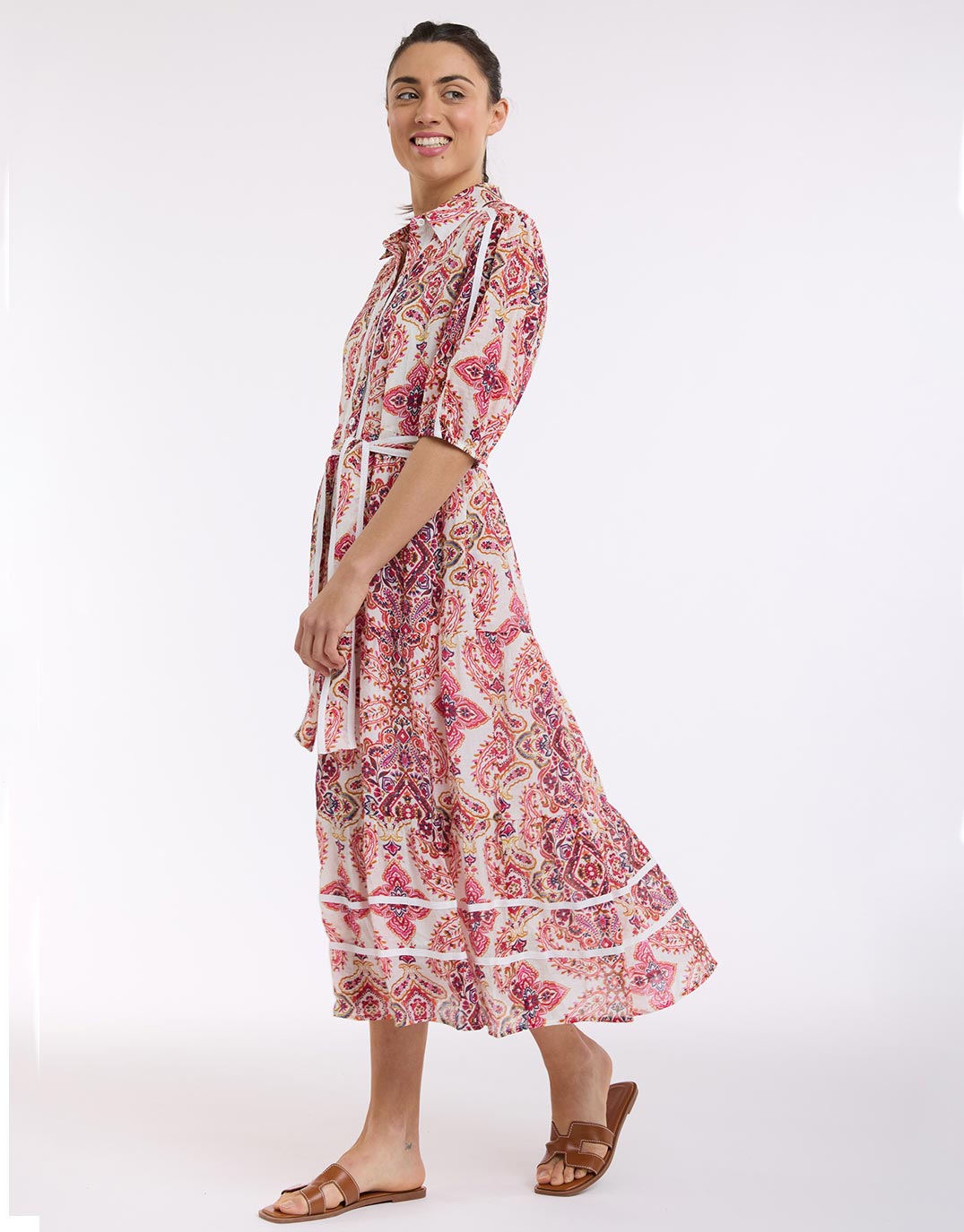 Beautiful Stories Paisley Midi Trim Dress (Paisley Print)