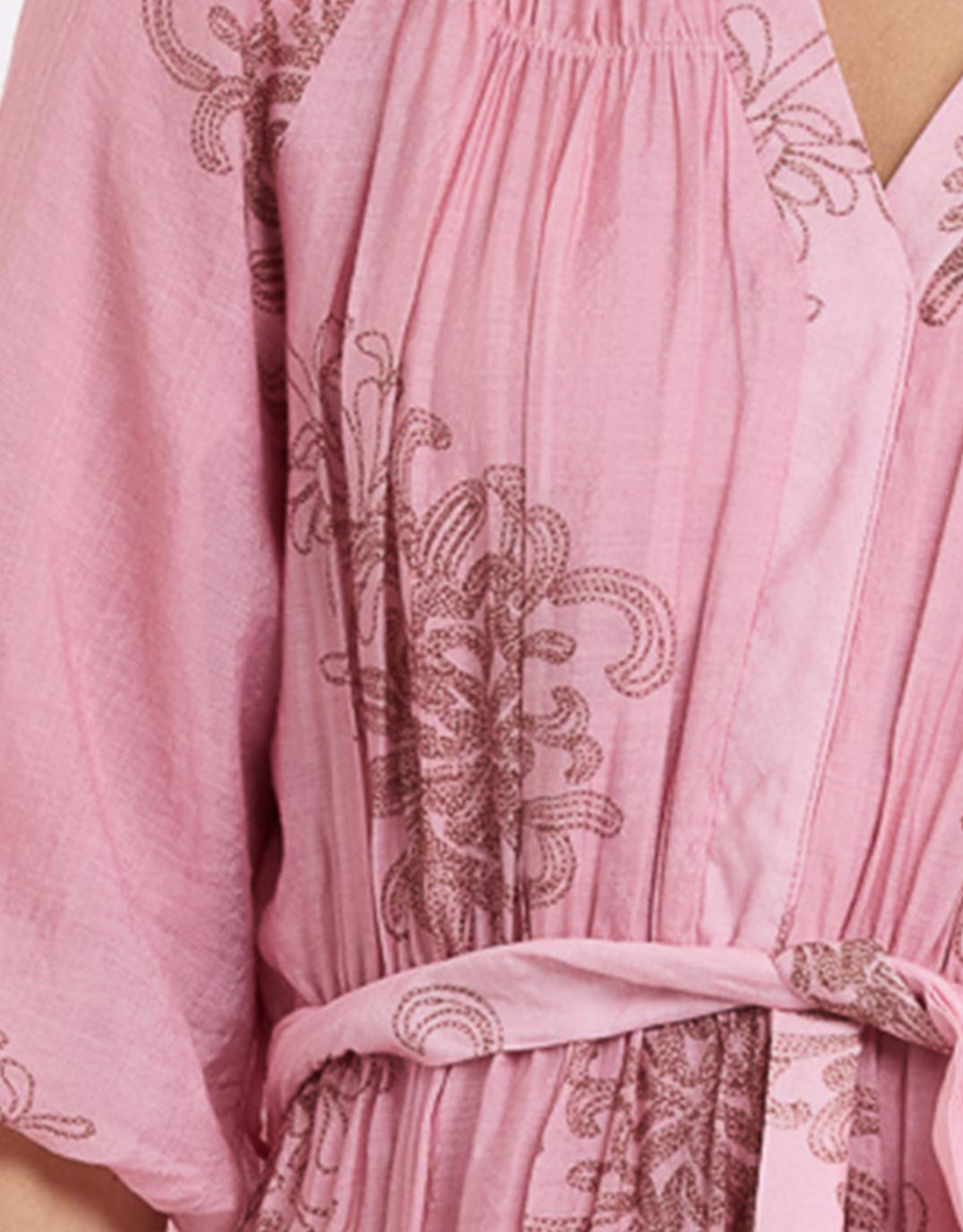 Beautiful Stories V-Neck Dress With Billow Sleeve (Choc/Pink)