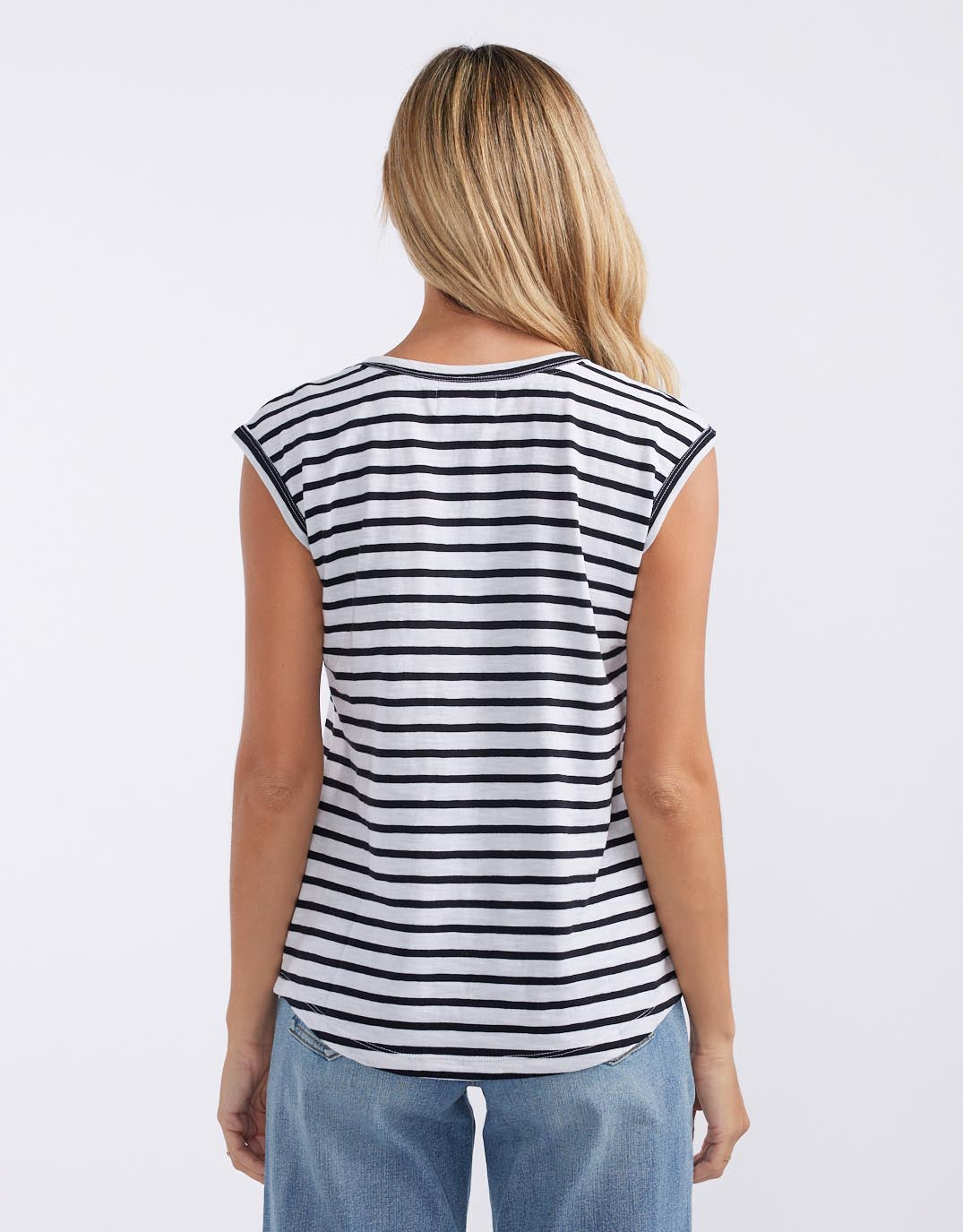 Cali Scoop Tank - (White/Black Stripe)
