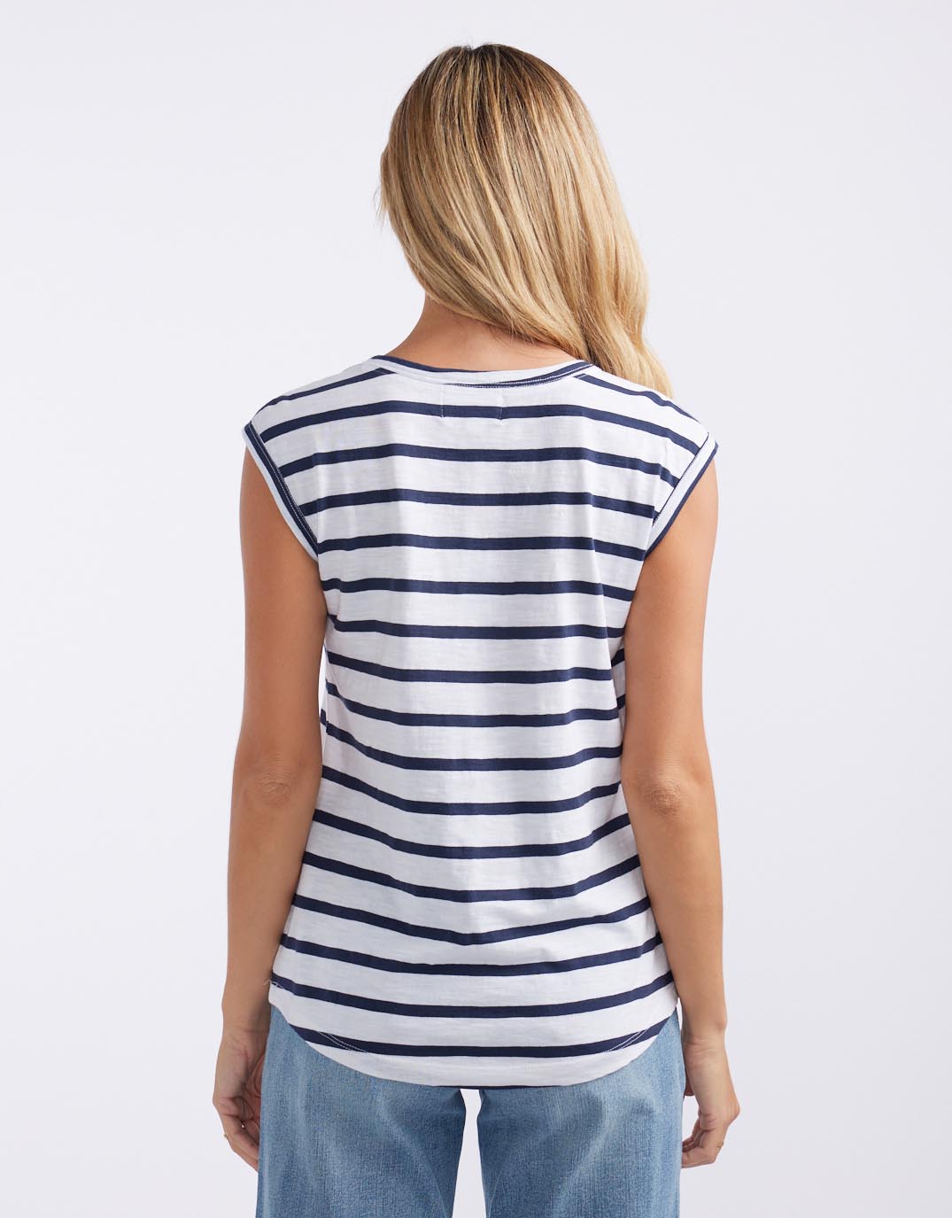 Cali Scoop Tank - (White/Navy Stripe)