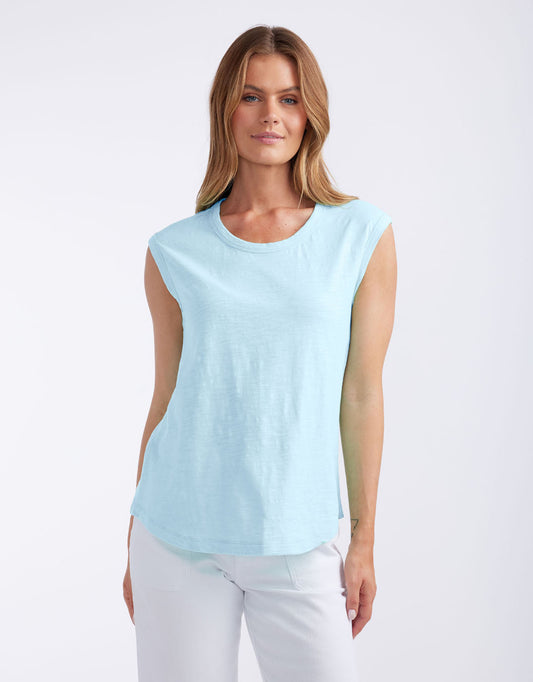 Image of a model wearing Tops. Productname: Cali Tank Top - in Ice Blue colour by brand - White & Co.