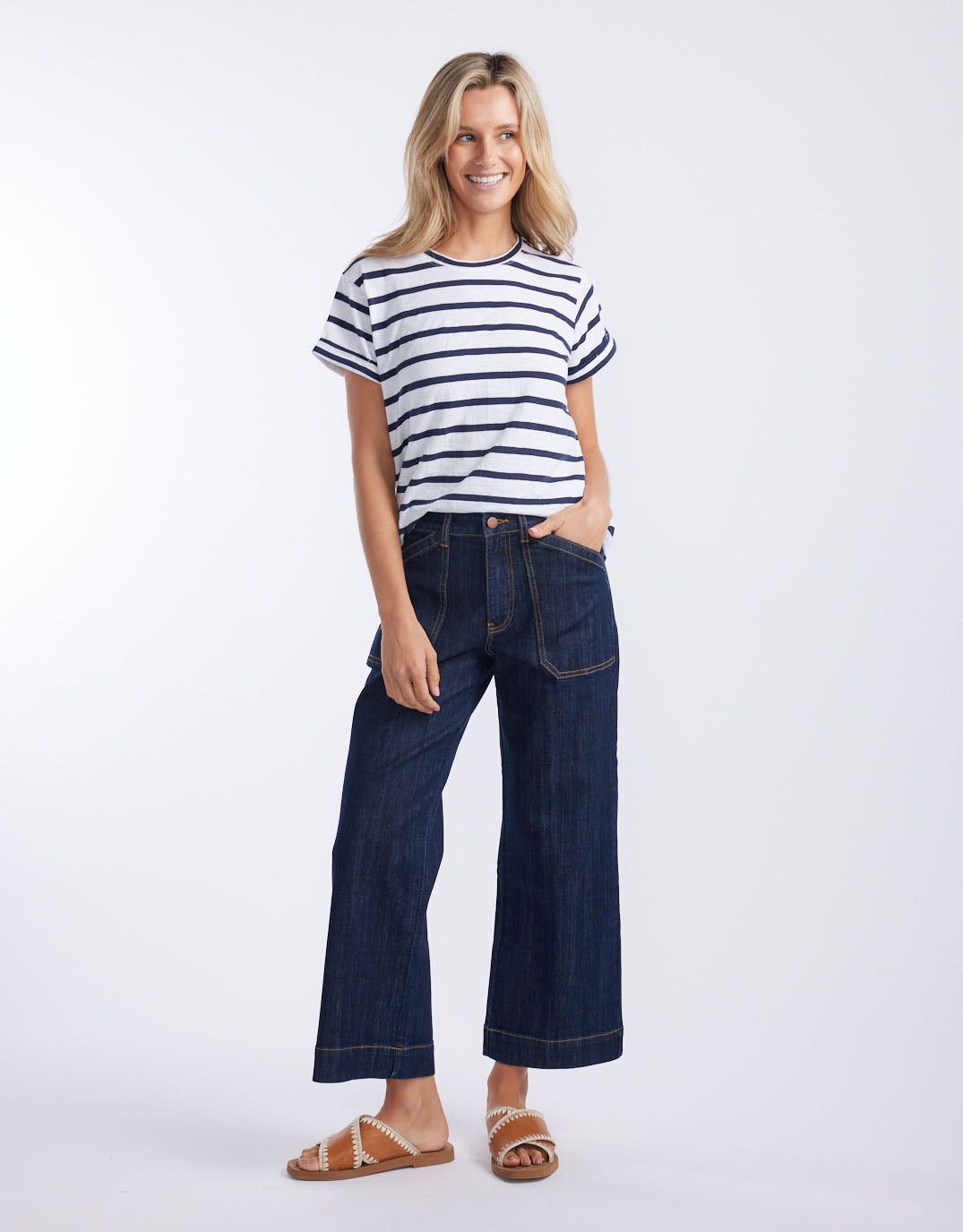 White & Co. Turn Back T-Shirt (White/Navy Stripe)