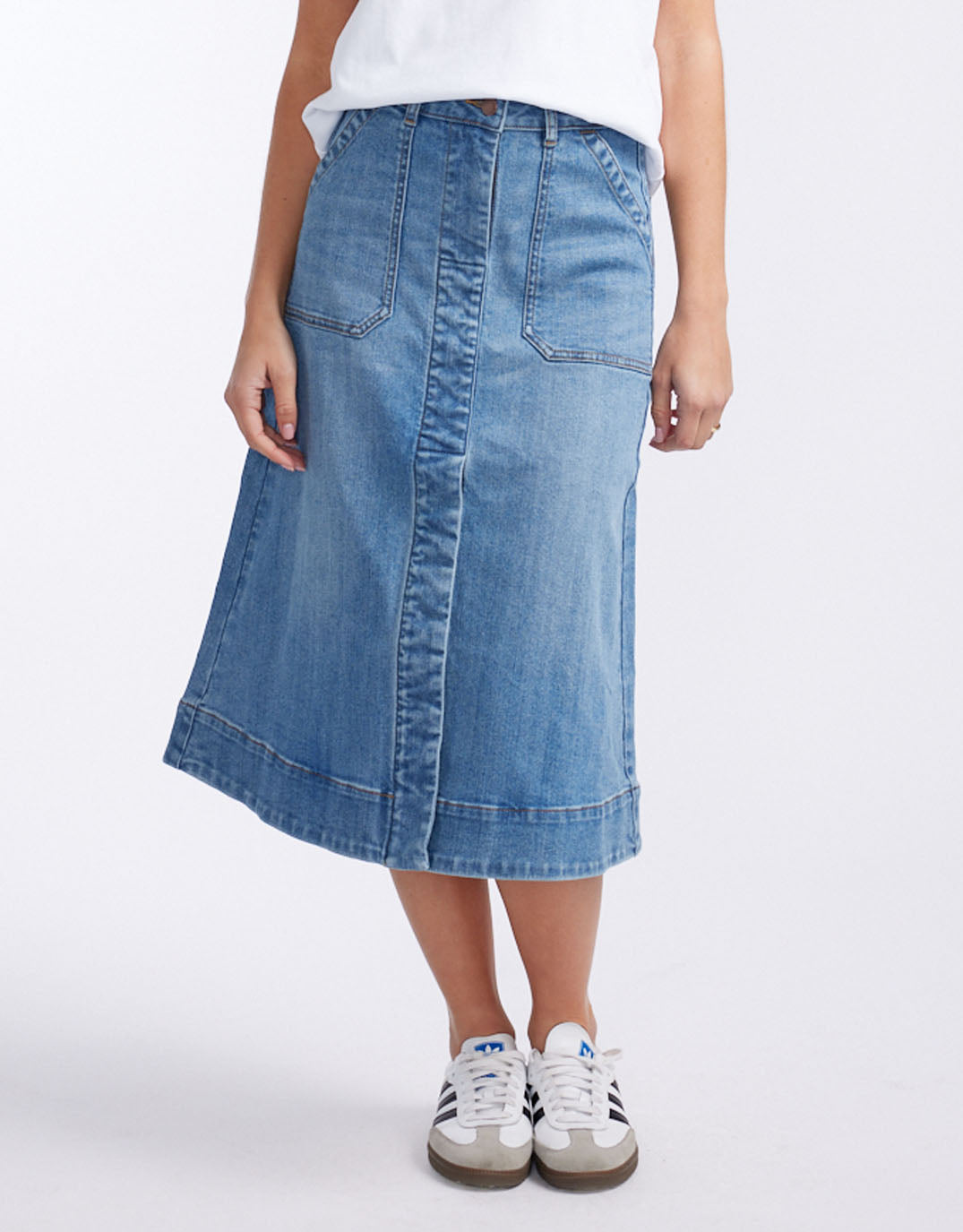 White & Co. Catalina Midi Skirt (Mid Wash)