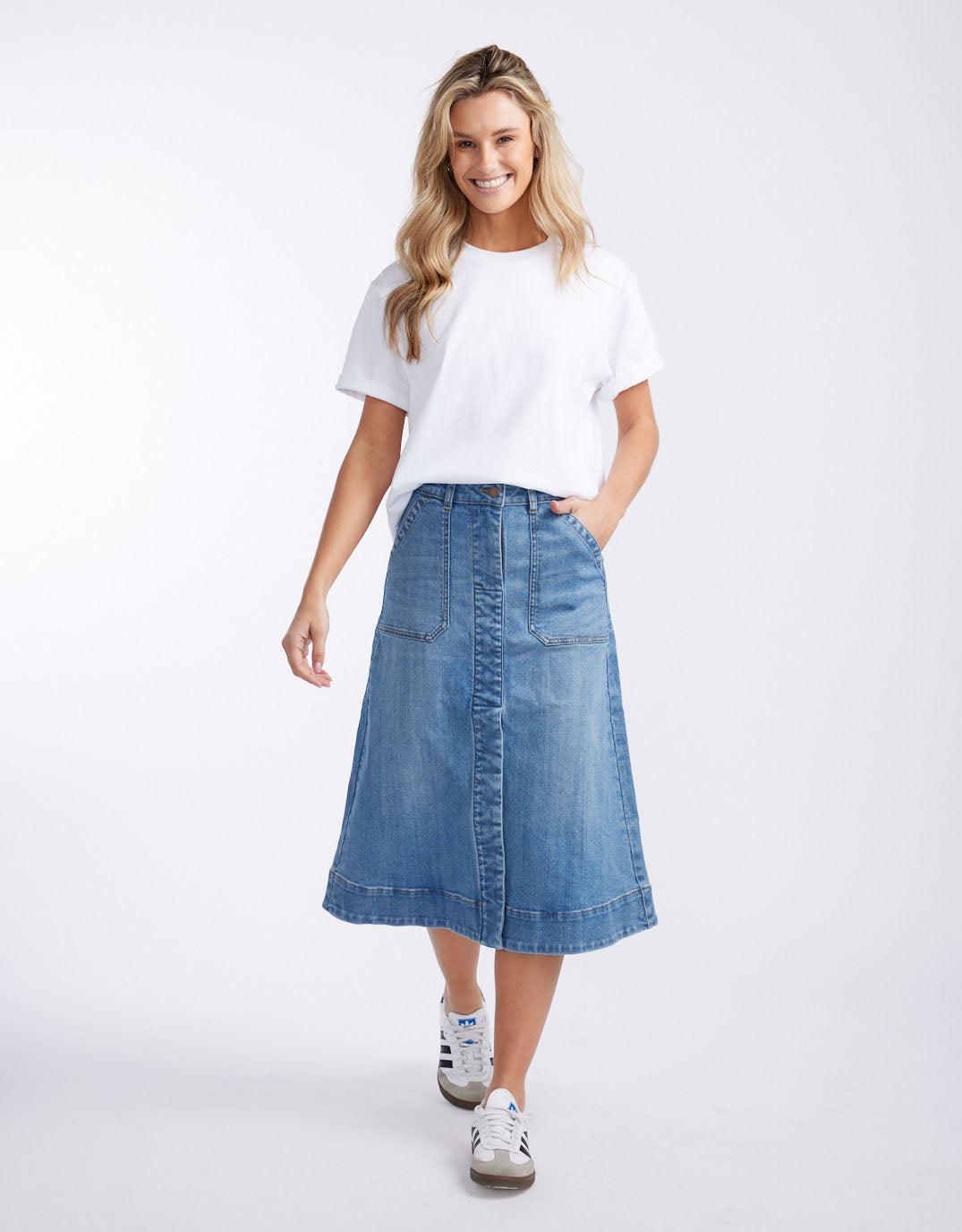 White & Co. Catalina Midi Skirt (Mid Wash)