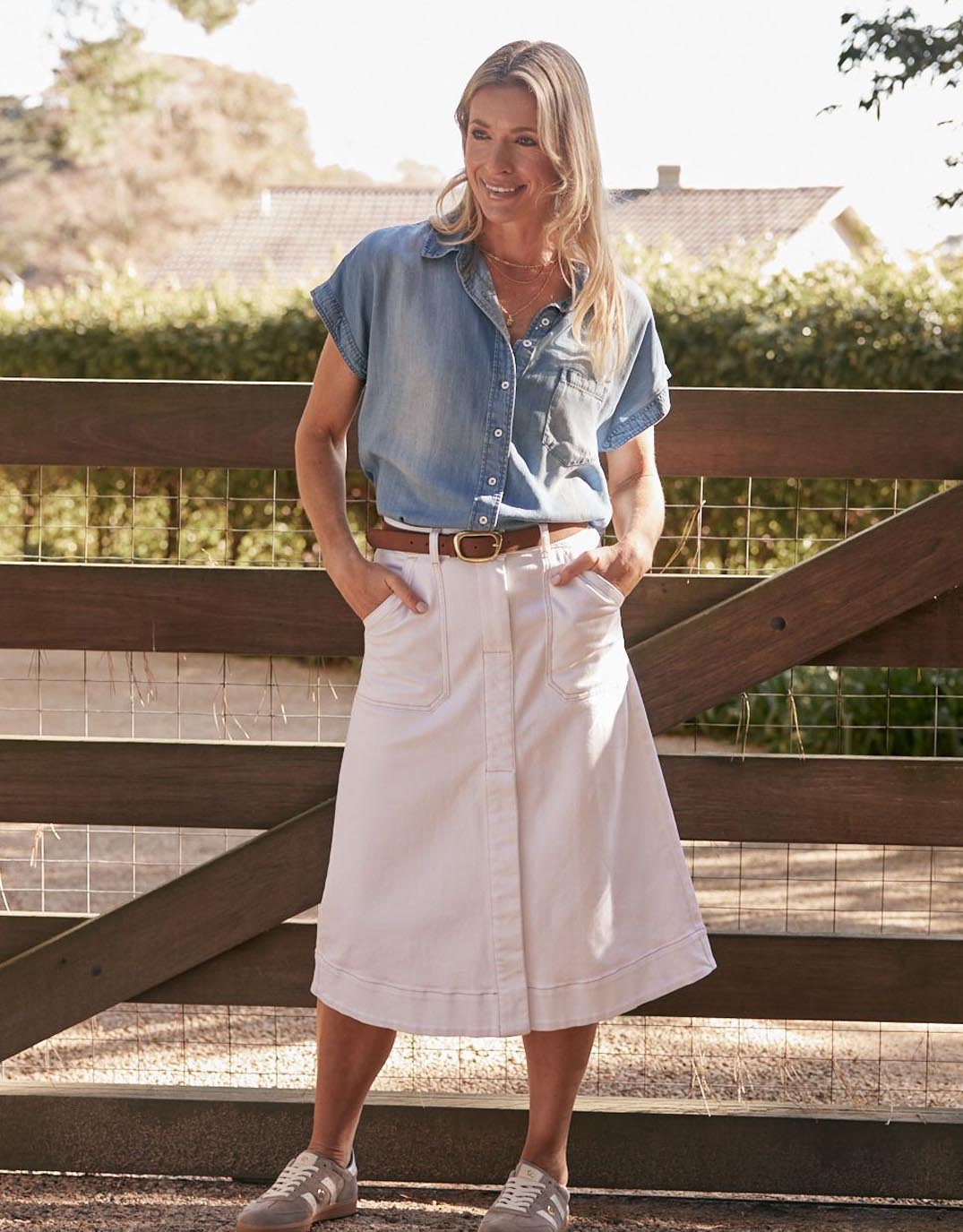 White & Co. Catalina Midi Skirt (White)