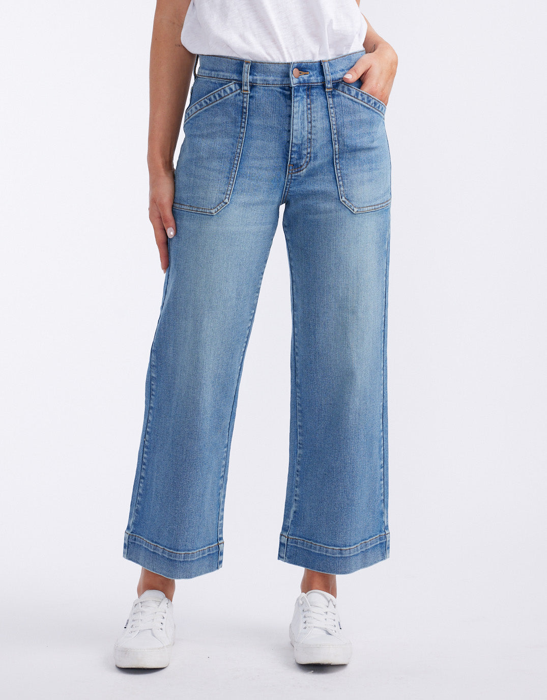 Image of Jeans. Productname: Catalina Cropped Wide Leg Jeans - in Mid Wash colour by brand - White & Co.