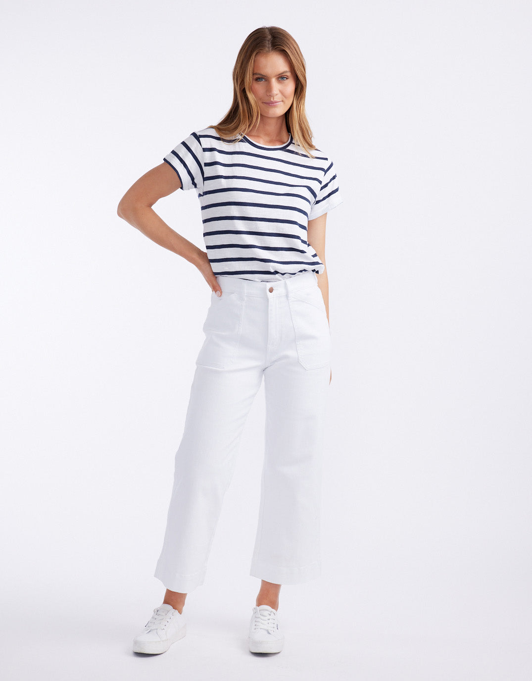 White & Co. Catalina Cropped Wide Leg Jeans (White)