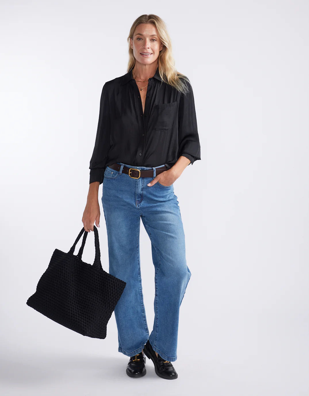 White & Co. Charlize Drape Shirt (Black)