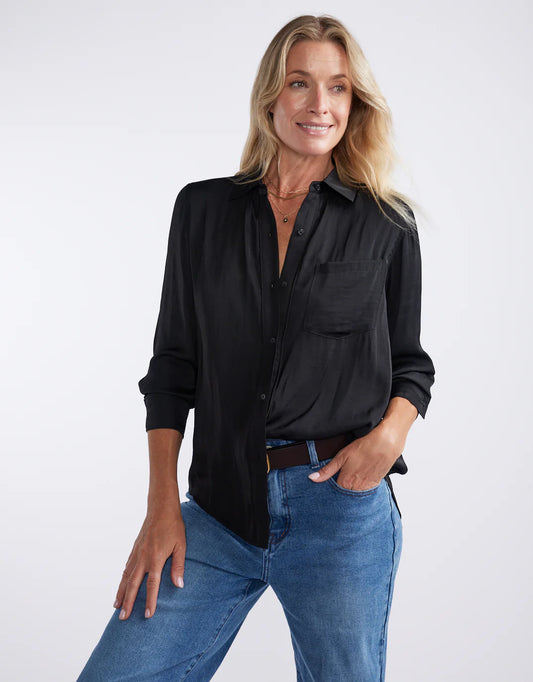 Image of Shirts. Product name - Charlize Drape Shirt Black in Black colour by brand - White & Co.