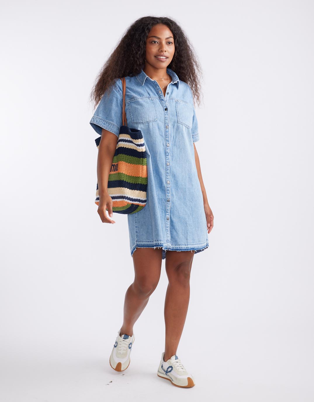 Image of Dresses. Productname: Claudia Denim Dress - in Mid Wash colour by brand - White & Co.