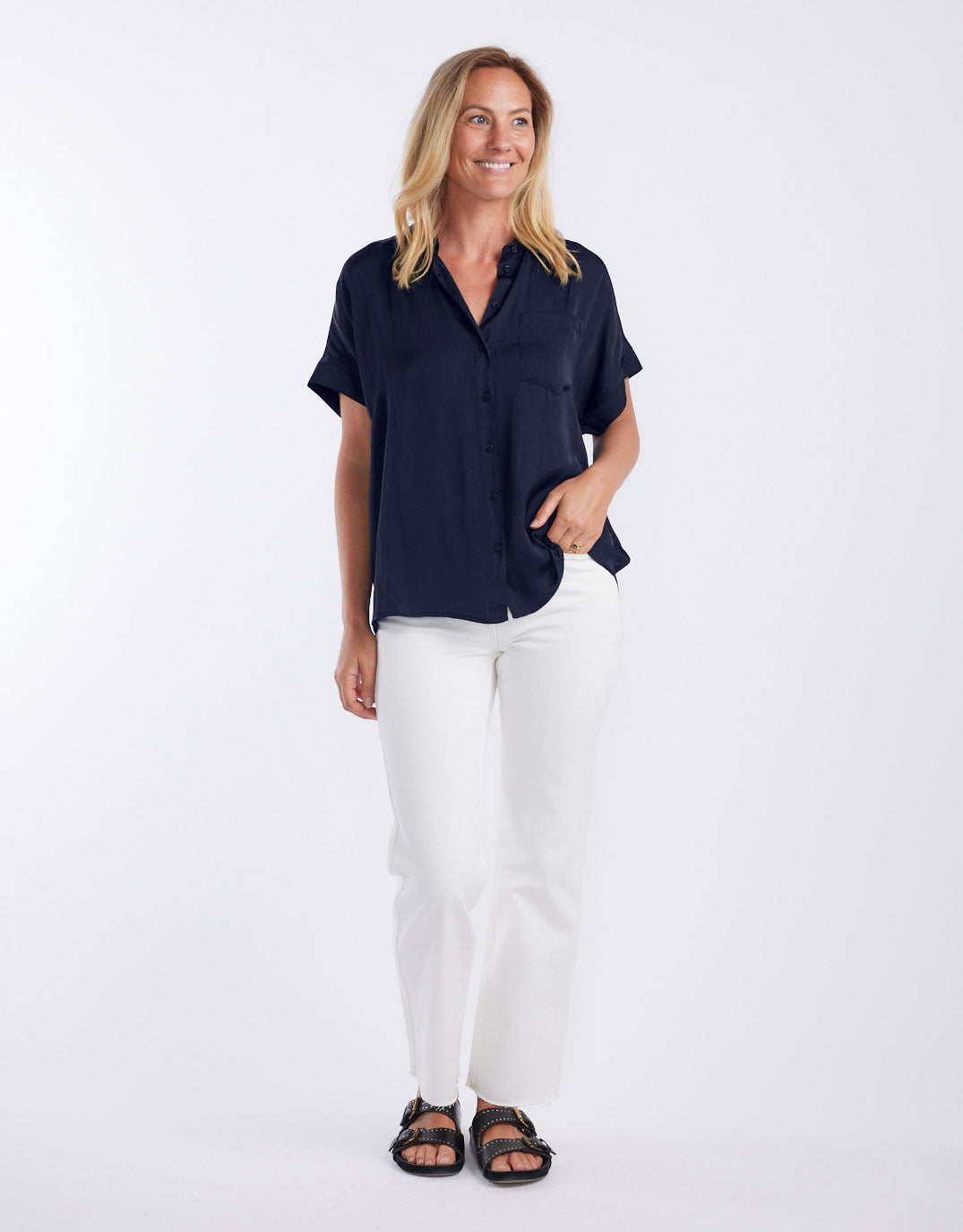 White & Co. Effortless Drape Shirt (Dark Navy)