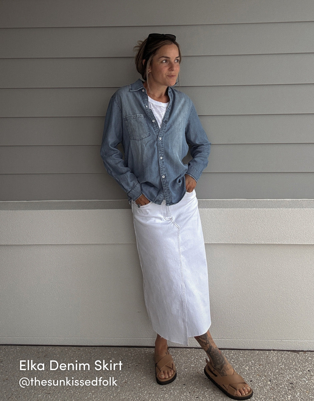 Elka Denim Skirt - (White)