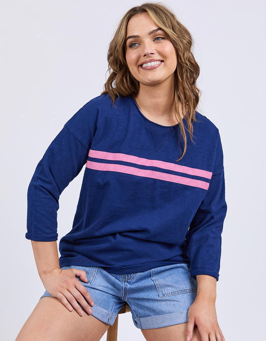 Image of a model wearing Tops. Productname: Coco Sweat - in Blue Depths colour by brand - Elm