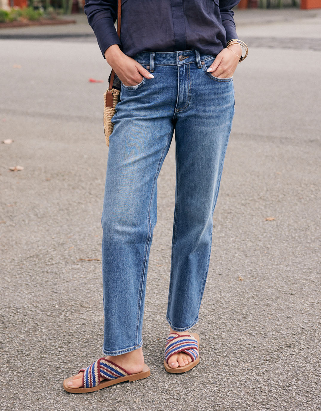Image of Jeans. Product name - Elodie Stretch Straight Leg Jean Mid Wash in Mid Wash colour by brand - White & Co.