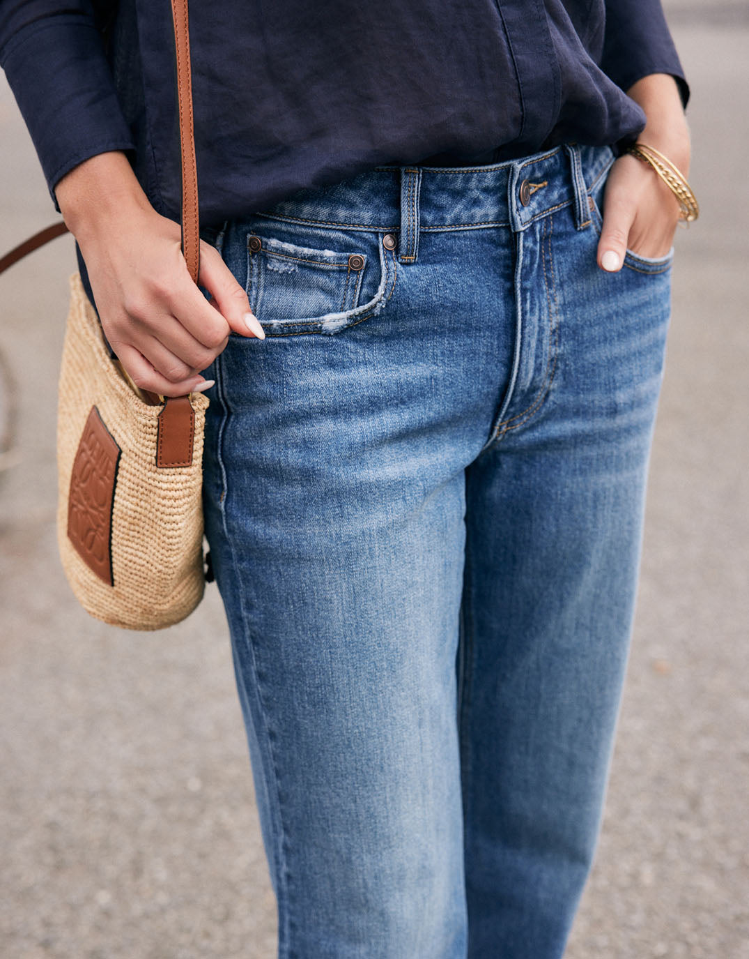 White & Co. Elodie Stretch Straight Leg Jean (Mid Wash)