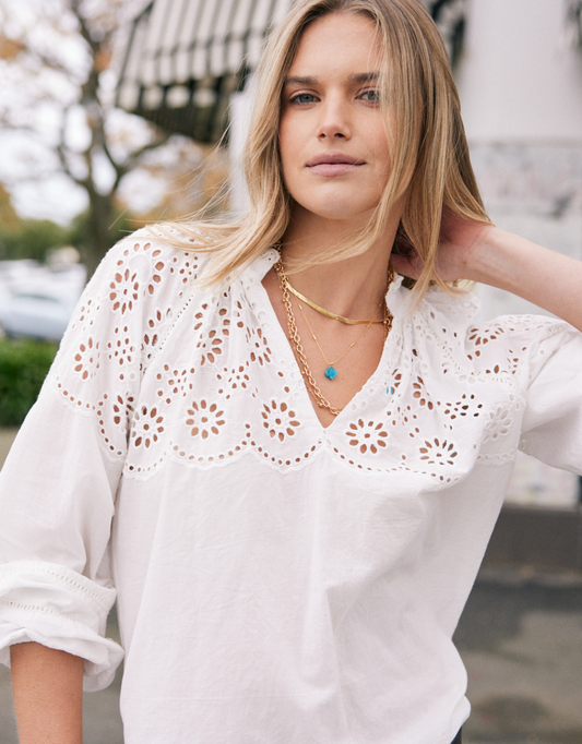 White & Co. Fleur Broderie Blouse (White)