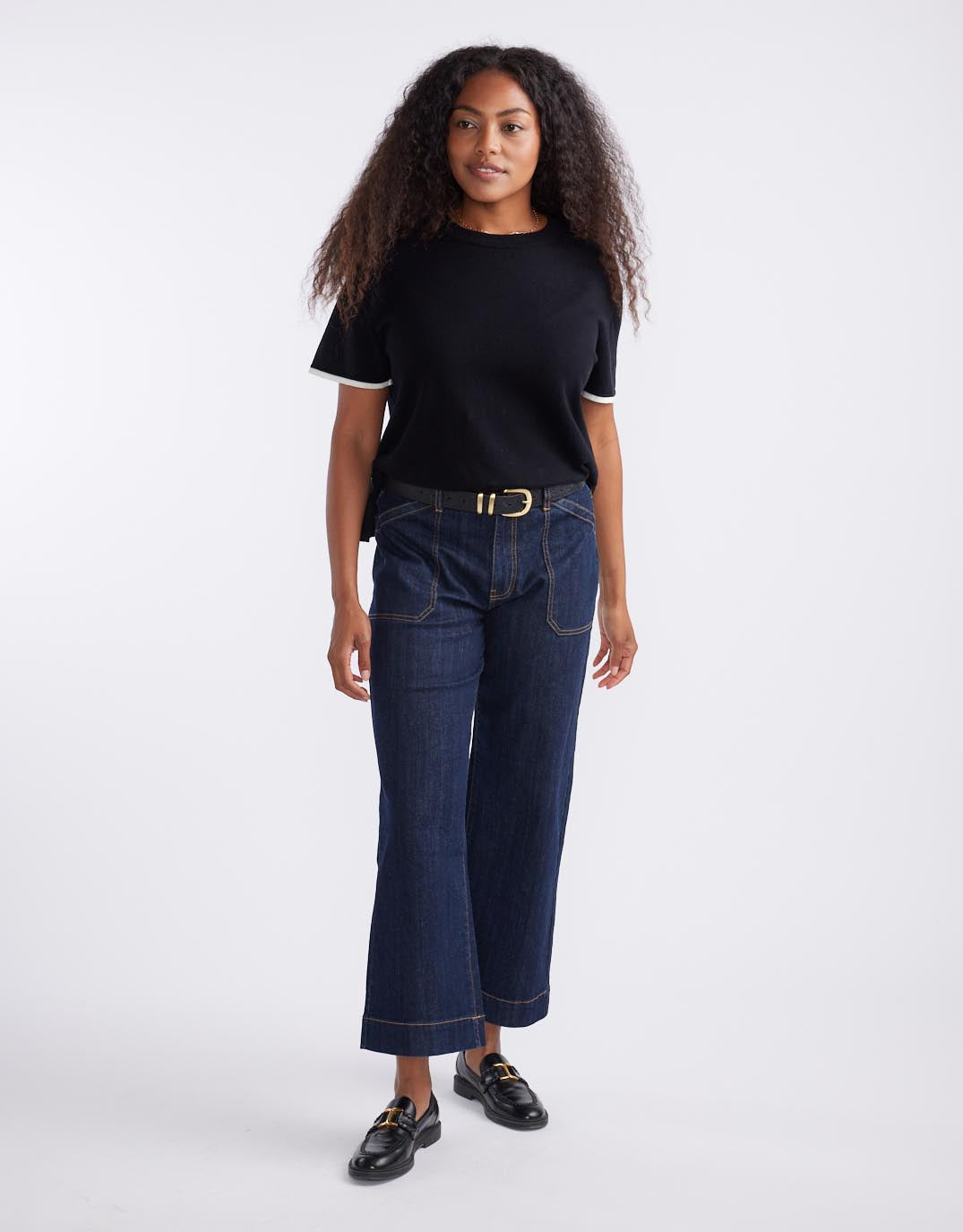 White & Co. Frenchie Cotton Cashmere Tee (Black)