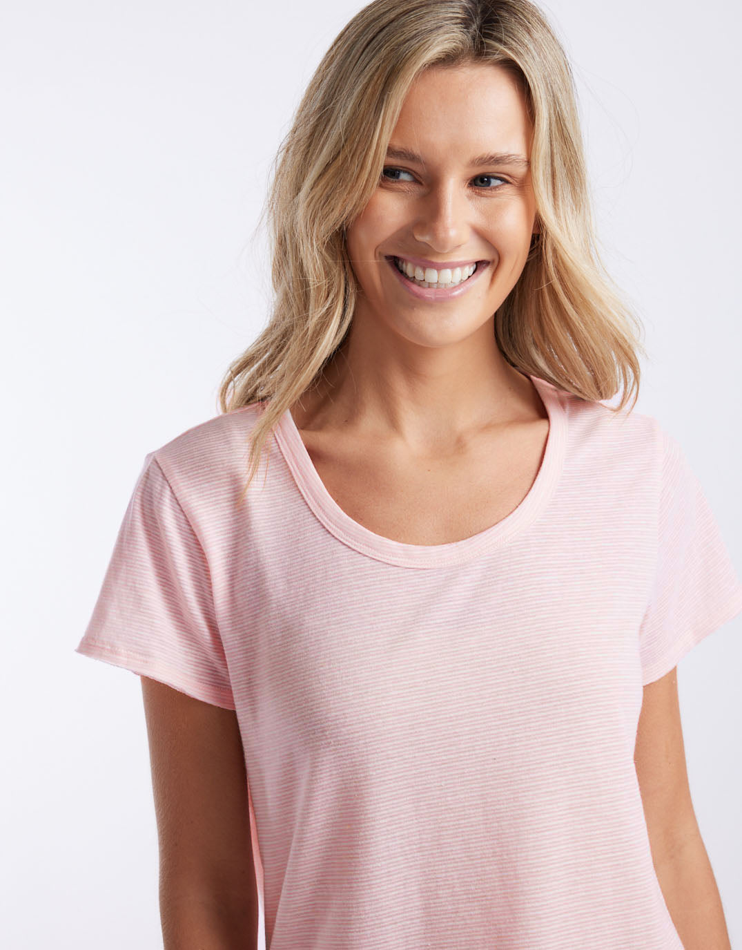 White & Co. Gelati Stripe Round Neck Tee (Ice Pink Stripe)