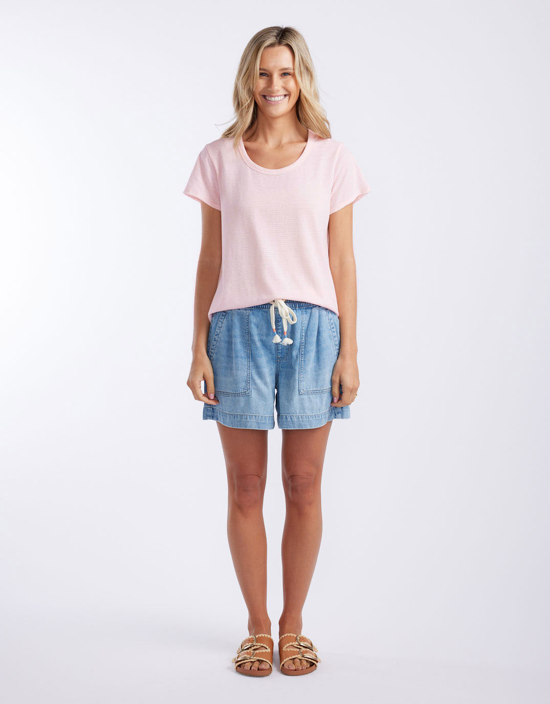 White & Co. Gelati Stripe Round Neck Tee (Ice Pink Stripe)