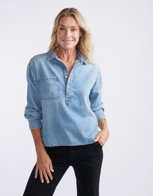 White & Co. Henley Claudia Shirt (Mid Wash)