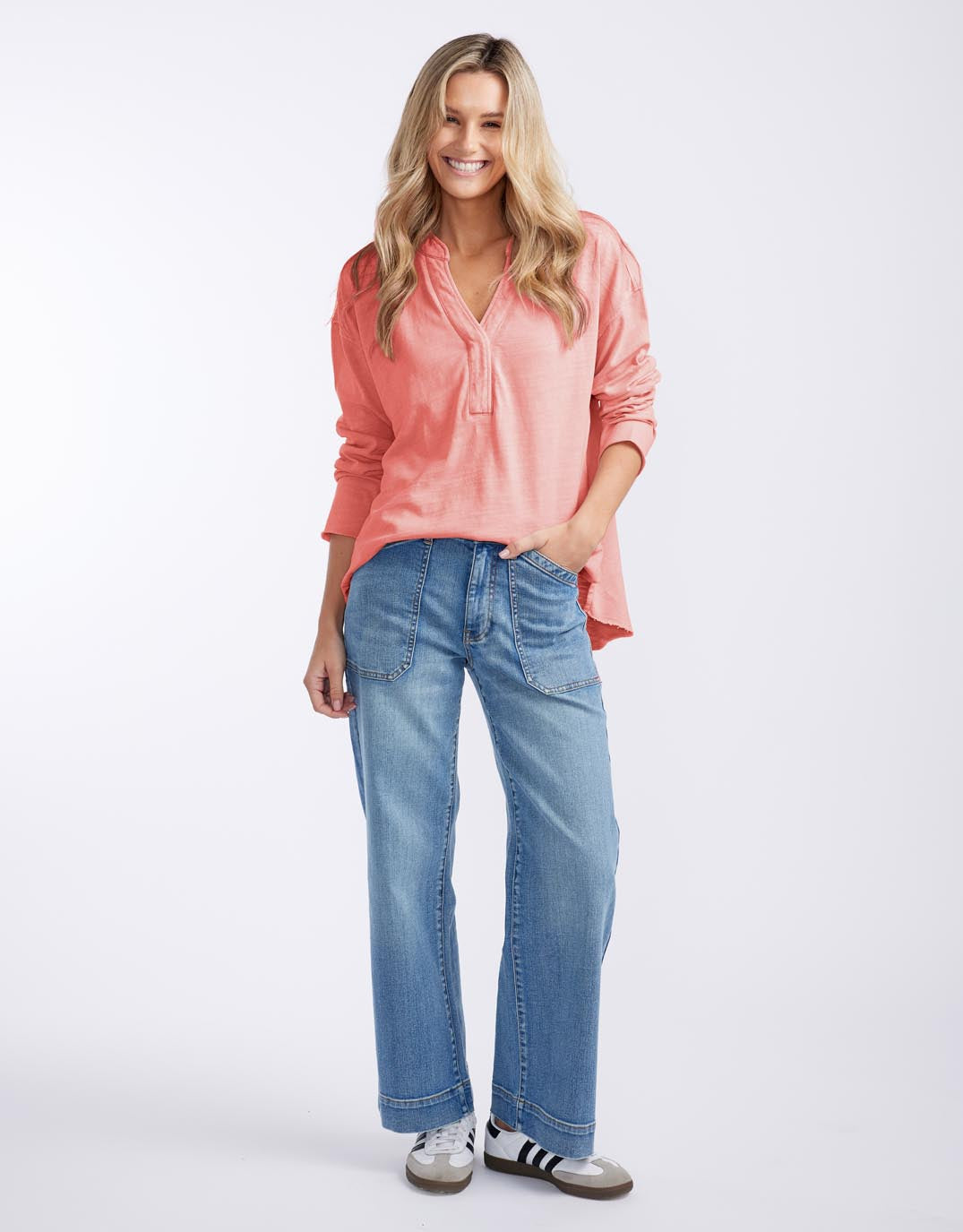 White & Co. Henley Sunset Top (Melon)