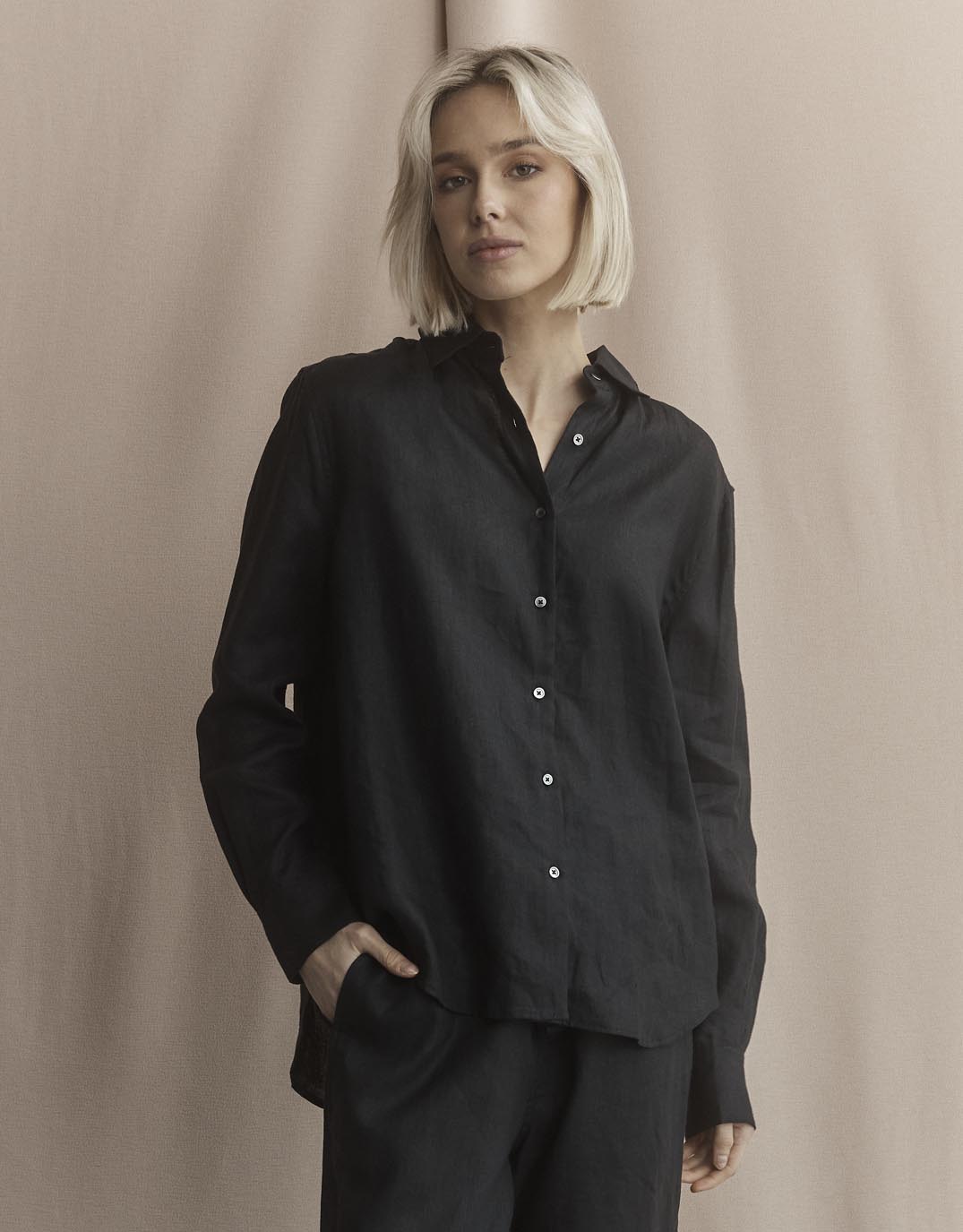 White by FTL Katie Linen Shirt (Black)