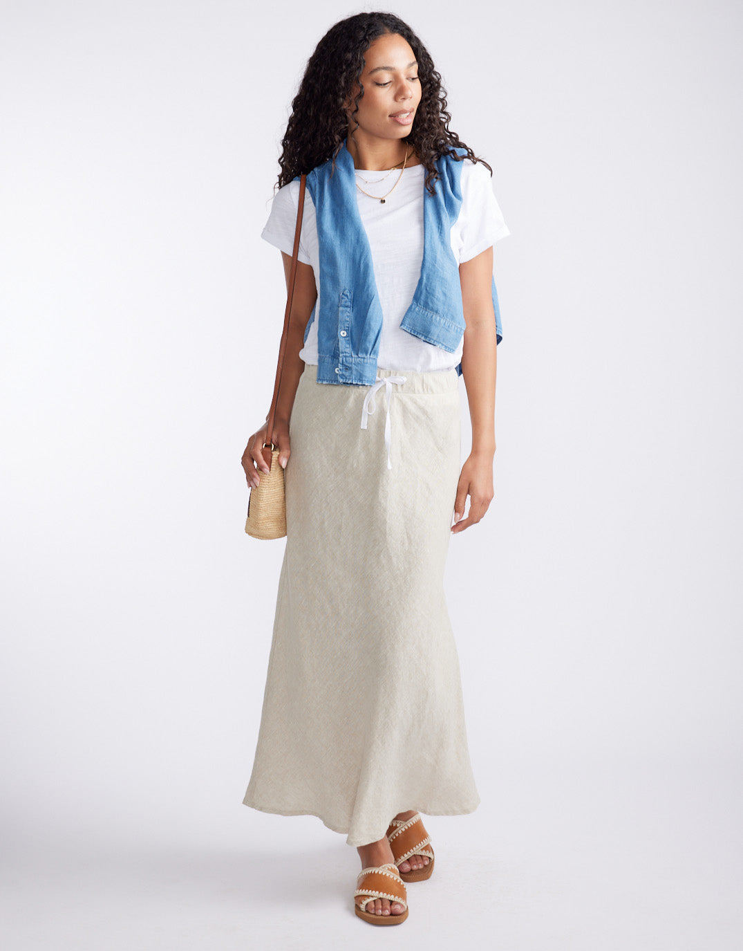 White & Co. Linen Slip Skirt (Natural)