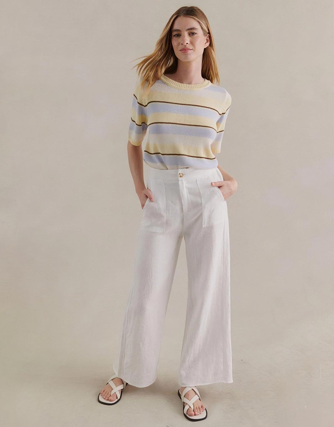 Little Lies Jude Wide Leg Linen Pants (White)