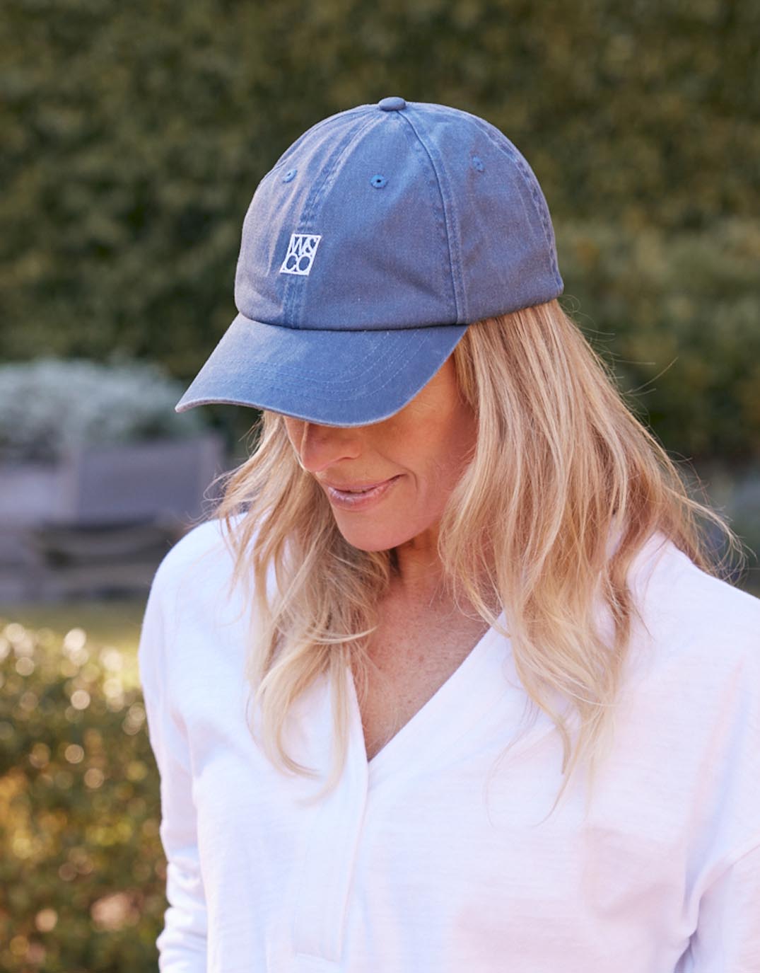 Image of Accessories. Productname: Monogram Cap - in Washed Navy colour by brand - White & Co.
