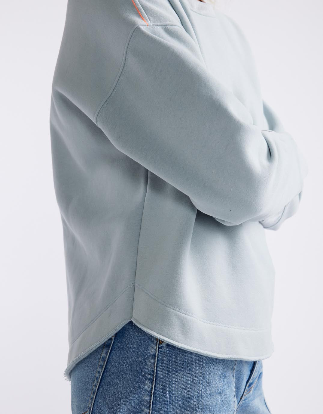 White & Co. Monogram Fleece Scoop Hem Sweat (Light Blue)