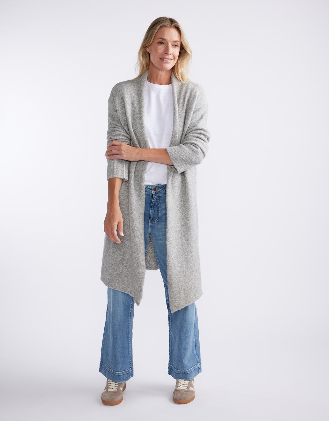 White & Co. Montreux Wool Alpaca Longline Cardigan (Grey Marle)