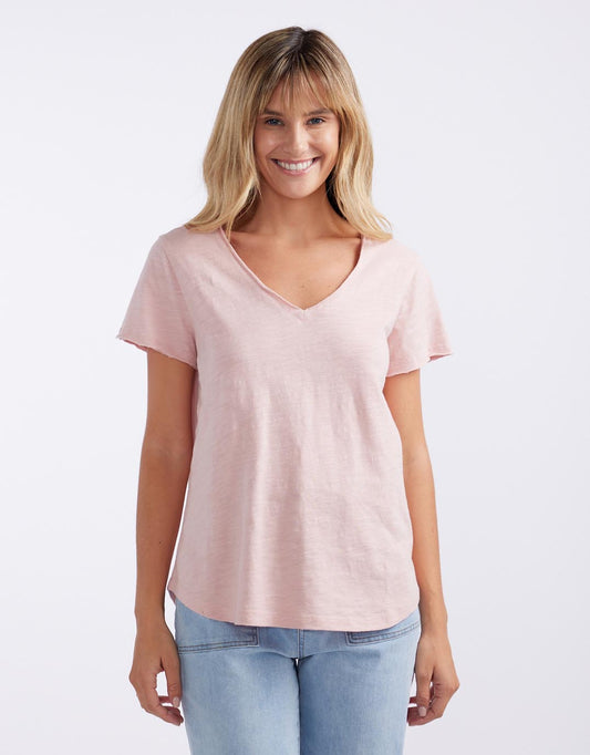Image of a model wearing Tops. Productname: Original V Neck T-Shirt - in Dusty Rose colour by brand - White & Co.